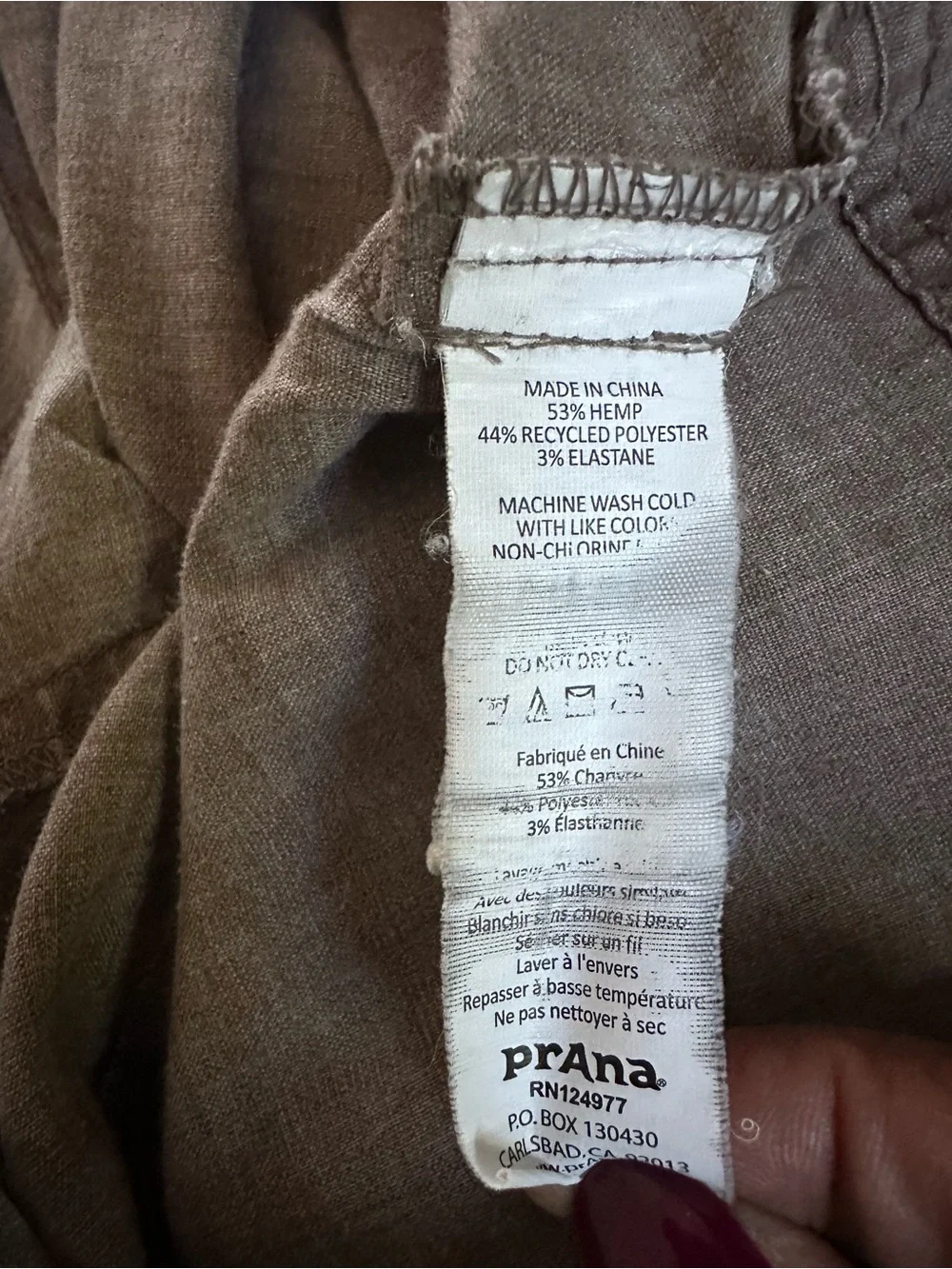 prAna XL Hemp Blend Drawstring Pants Taupe Straight Leg Pull On Outdoor Travel